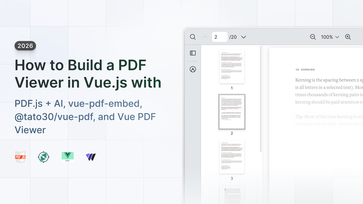 Vue PDF viewer comparison 2026: PDF.js, vue-pdf-embed, @tato30/vue-pdf, and Vue PDF Viewer
